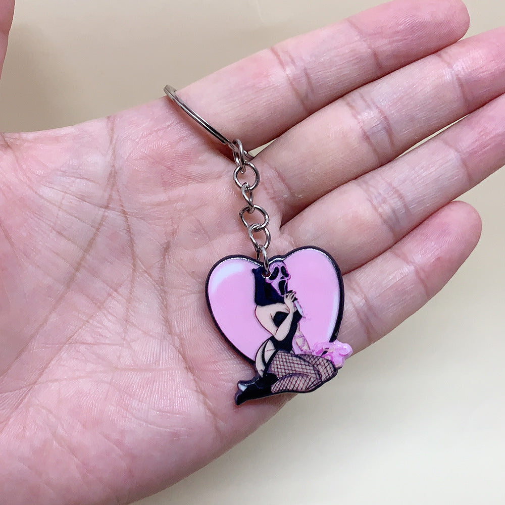 Wholesale Resin Halloween Double-sided Printed Skull Keychain